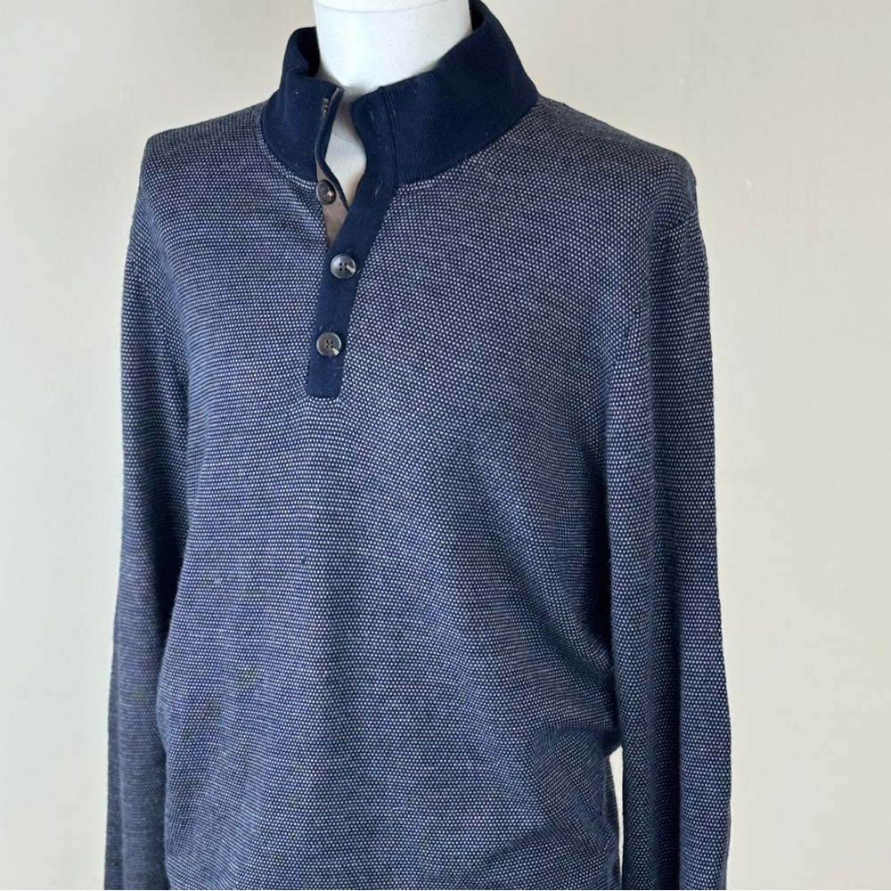 Bobby Jones Men’s XL Dark Blue Button-Collar Extra Fine Merino Wool Sweater